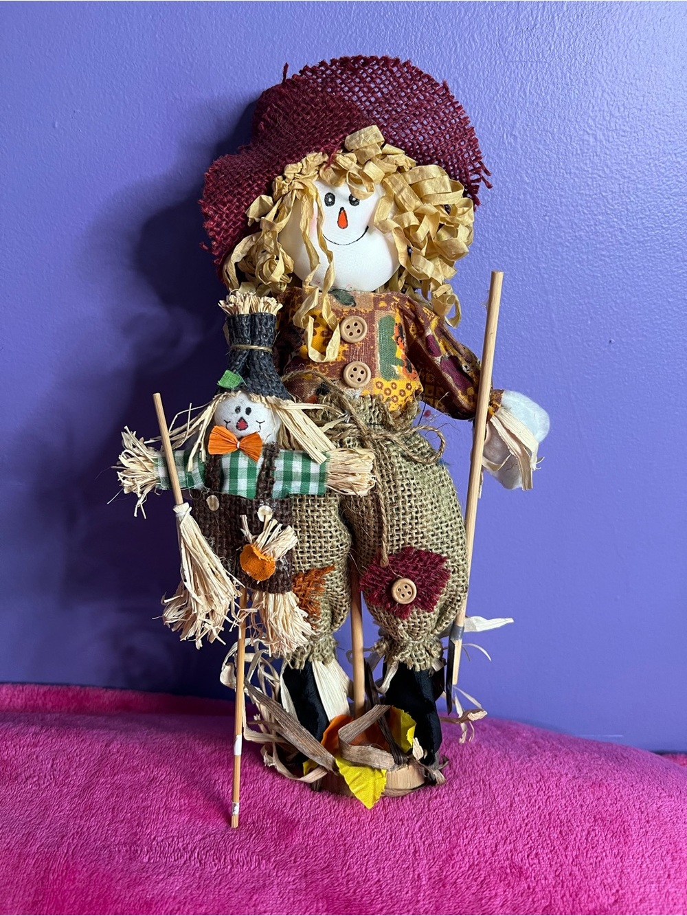 13” Burlap Scarecrow Doll & 9” Toothpick Scarecrow